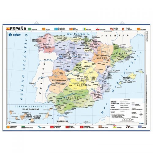 España, Físico/Político 70 x 50 cm, Envarillado