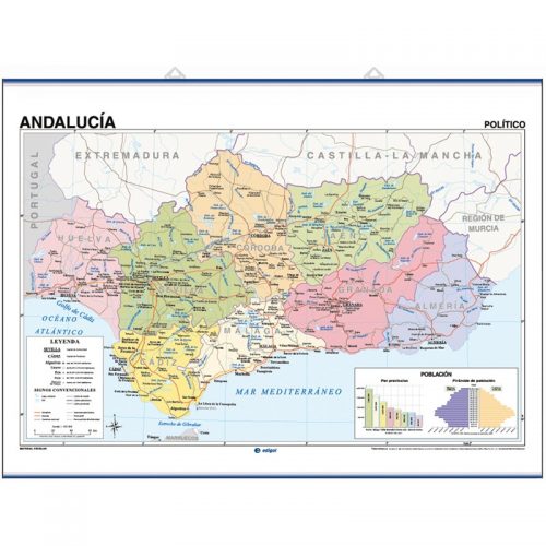 Andalucía, Físico / Político 140 x 100 cm