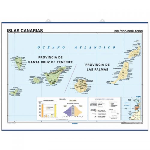 Islas Canarias, Físico / Político 140 x 100 cm