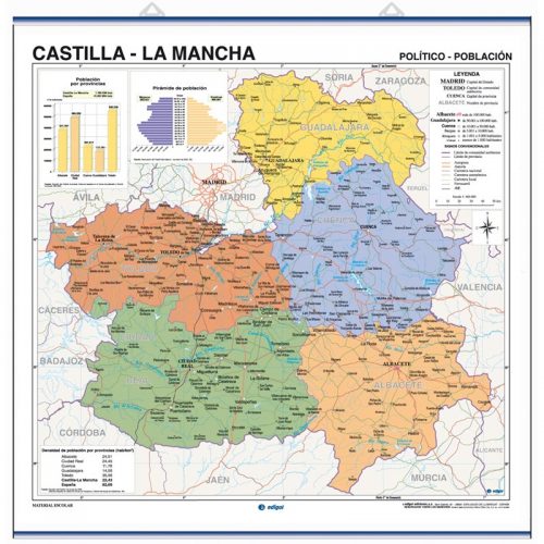 Castilla-La Mancha, Físico-político / Económico 140 x 100 cm
