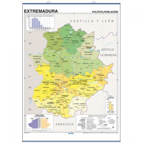 Extremadura, Físico-económico / Político-población 100 x 140 cm