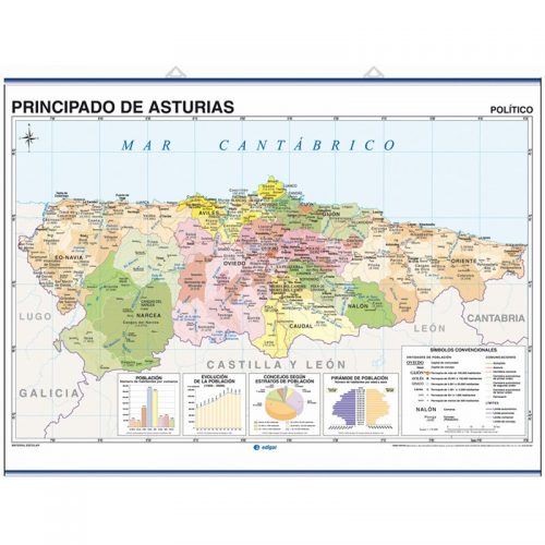 Principado de Asturias, Físico / Político 140 x 100 cm
