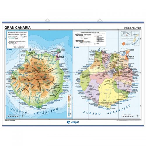 Gran Canaria/Fuerteventura y Lanzarote, Físico/Político 140 x 100 cm