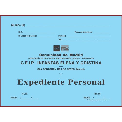Carpeta de Expediente de la COMUNIDAD DE MADRID, con logo de la Comunidad y de Centros Bilingües