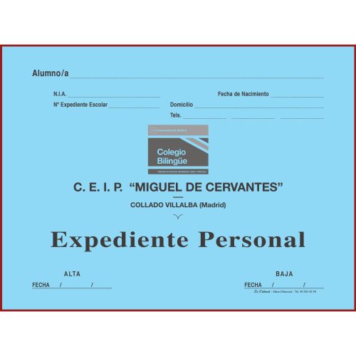 Carpeta de Expediente de la COMUNIDAD DE MADRID, con logo de Centros Bilingües